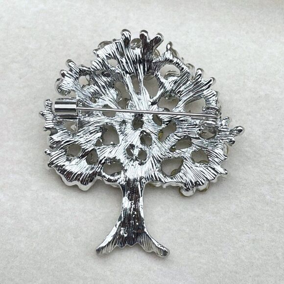 Silver with White Diamond Crystal Blooming Tree Pin Back Brooch - Picture 8 of 9